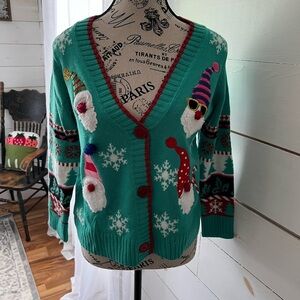 Major Label Group Festive Green Christmas Sweater with Santa Design, small, EUC